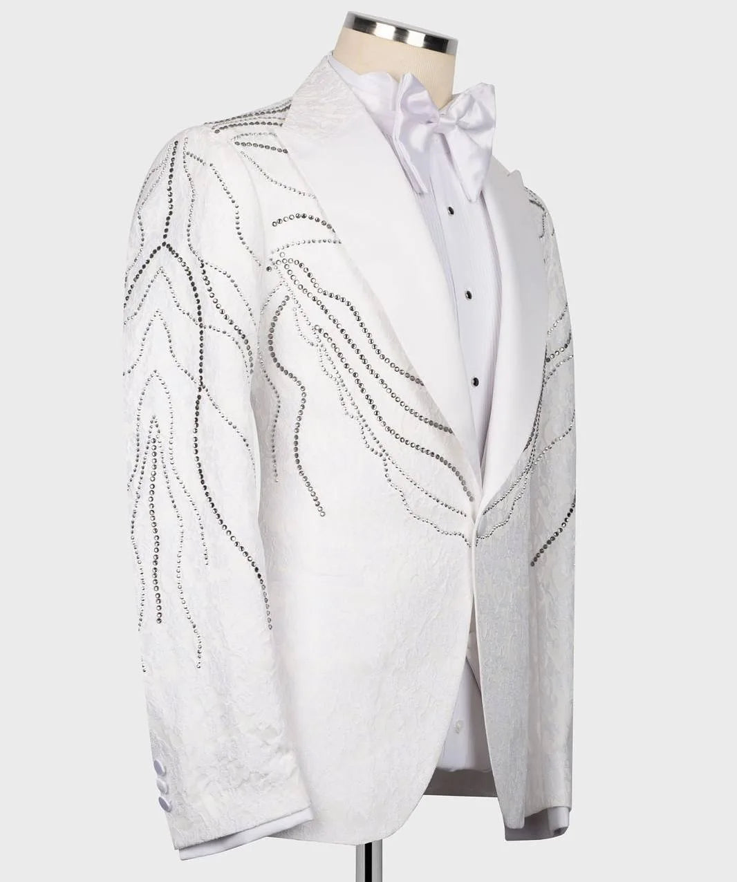 Fashion Men Suit Tailored Blazer 3 Pieces Set Coat Peaked Lapel Rhinestone Jacquard Formal Occasion Customized Jacket Vest Pants