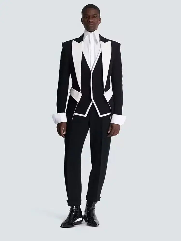 Costumes de mariage assortis noir et blanc pour hommes, costume de danse formel pour marié, blazer de soirée pour homme, coupe slim, 3 pièces