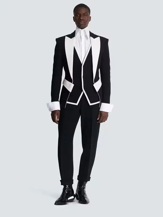 Trajes de boda a juego en blanco y negro para hombre, traje formal de baile para novio, blazer ajustado para fiesta de graduación, 3 piezas