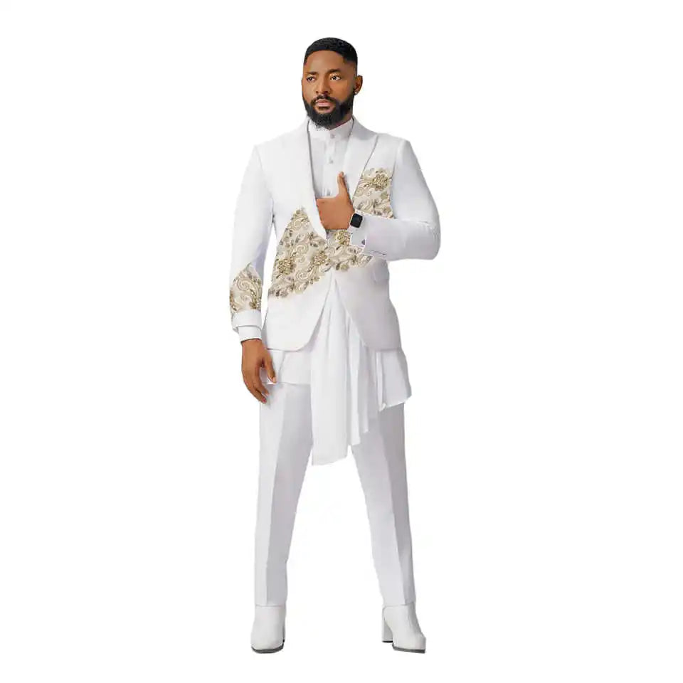 Gorgeous Wedding Tuxedos Appliques Beaded Men Suit Peaked Lapel 2 Piece Set Jacket Pants Groom Business Blazers Customized