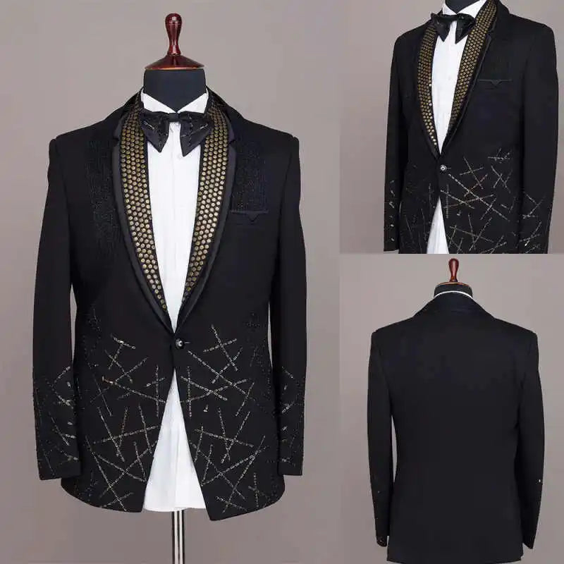 Formal Wedding Tuxedos Beading Beaded Shawl Lapel Men Suit 2 Piece Set Jacket Pants One Button Groom Business Blazers Customized