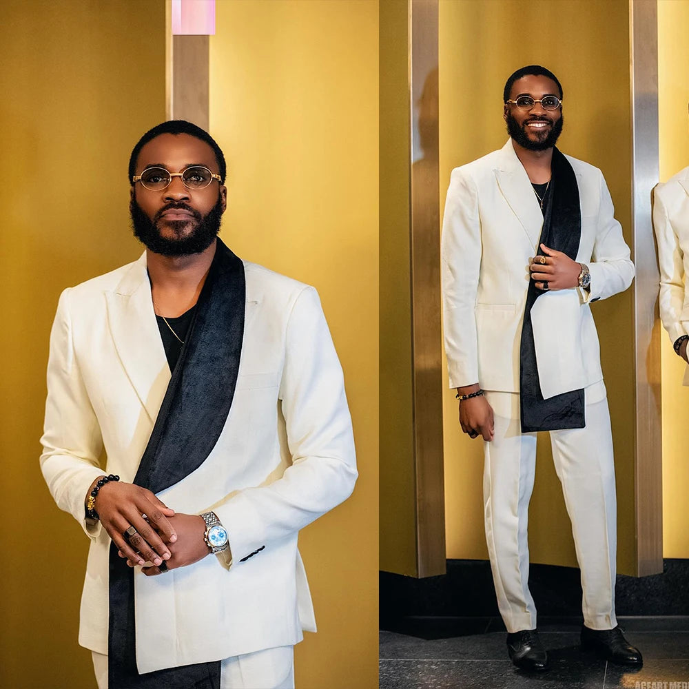 Simple Men's Suit Peakled Shawl Lapel Tailor-Made 2 Pieces Set Jacket Blazer Double Breasted Groom Customized Coat Pants