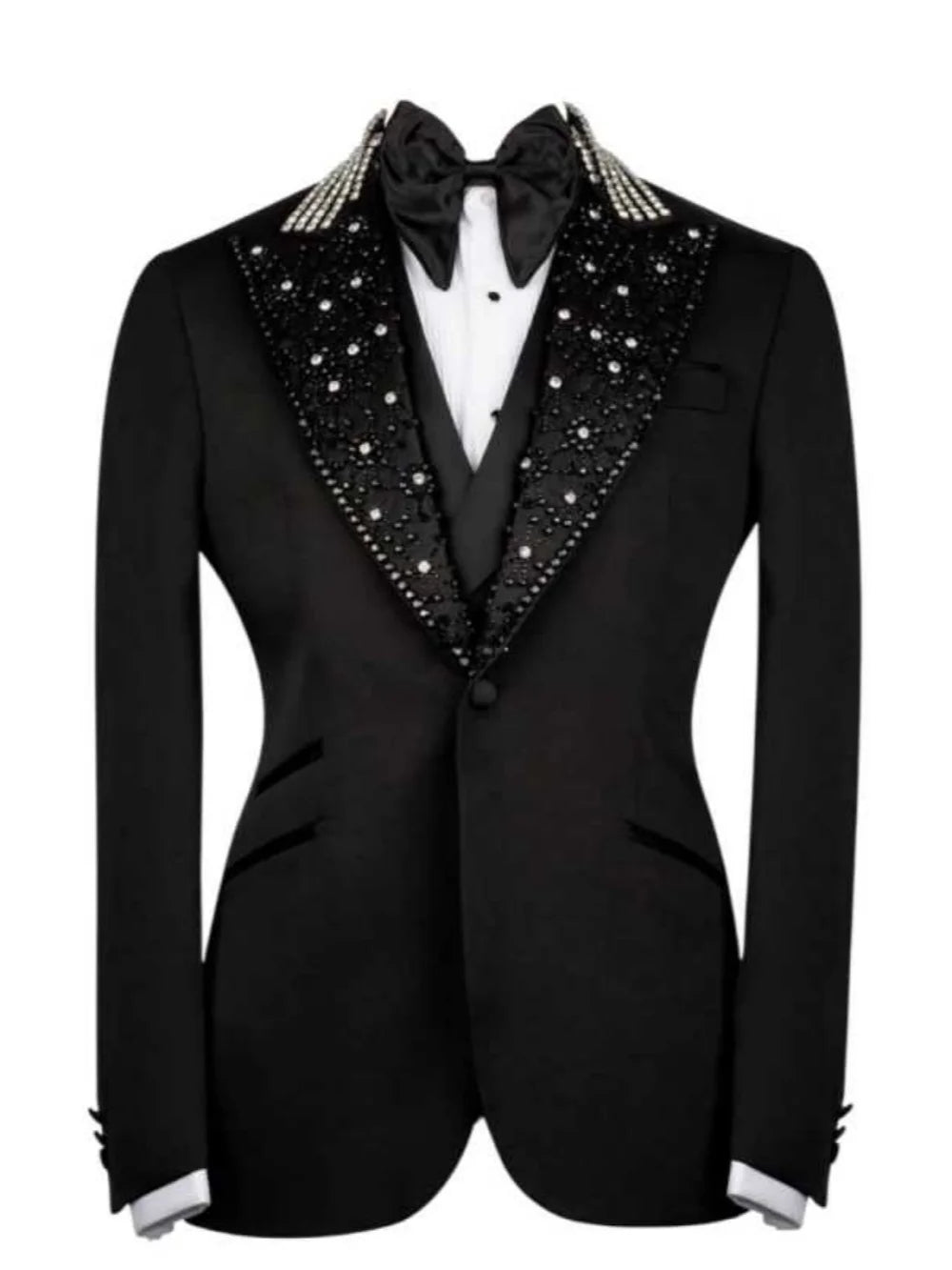Modrn Wedding Tuxedos 2 PCS Jacket Pants Beaded Men Suit Fashion Crystal Peaked Lapel Single Breasted  Groom Coat Customized