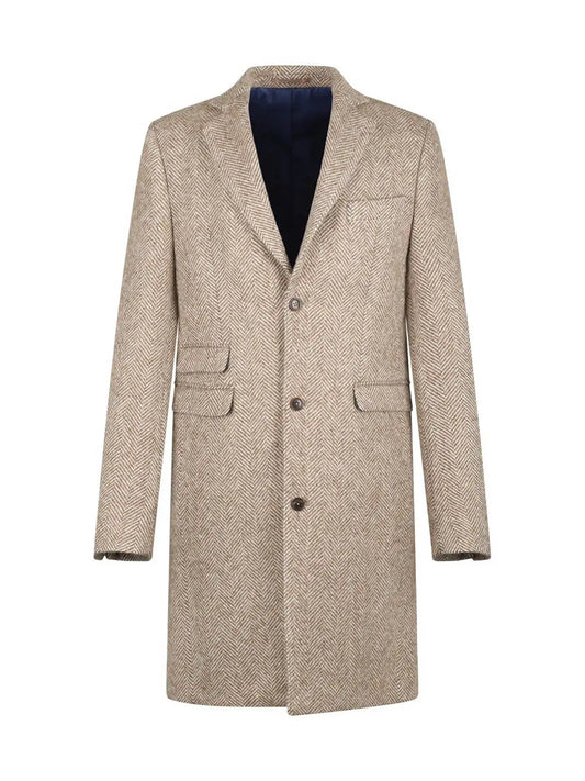 Herringbone Autumn Long Men's Coat Notched Lapel Tuxedos Single Breasted Groom Wear Business Party Coats Only Blazer Customized