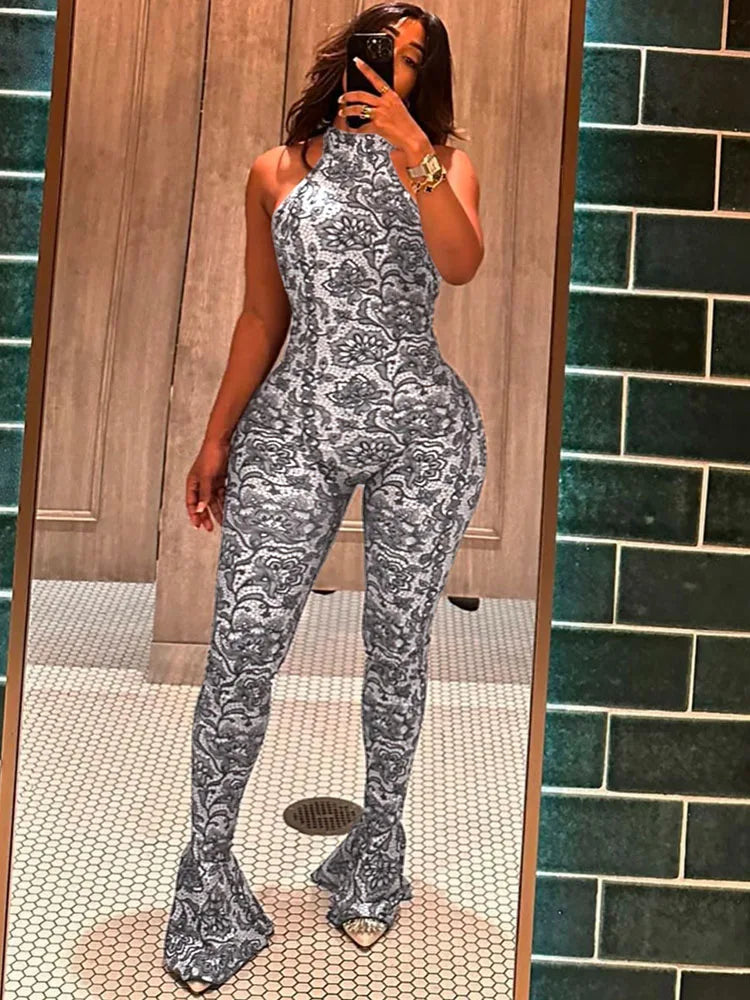 Peach Buttocks Jumpsuit Women Sexy Summer Backless Sleeveless Tight Arabesques Midnight Stretch Streetwear Overalls