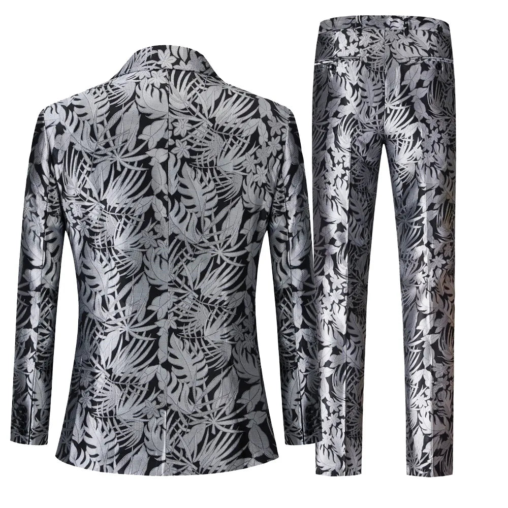 Traje de hombre cruzado con cuello de solapa de pico y jacquard gris, vestido de banquete de boda, conjunto de dos piezas 
