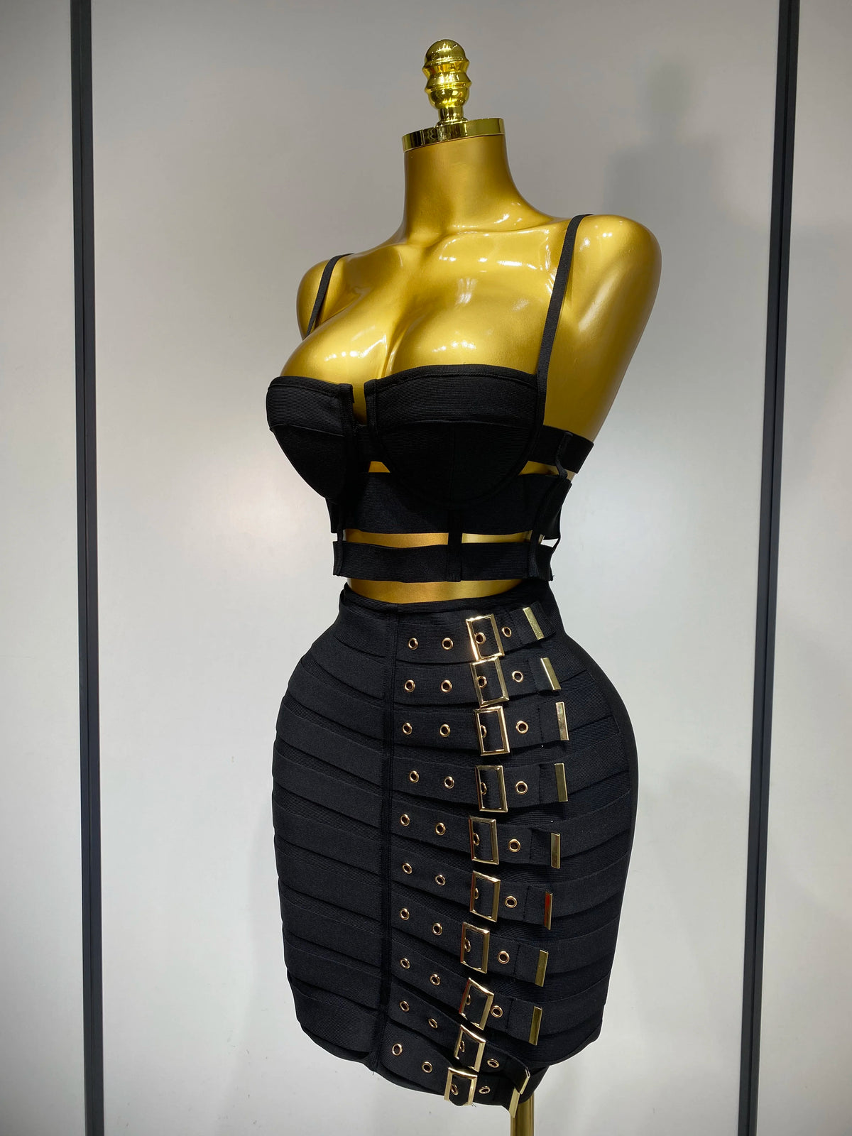 Women Sexy Black Cut Out Bodycon Bandage Skirt Two Piece Set Celebrity High Street Evening Birthday Club Party Outfits