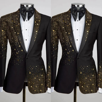 Vintage Men Suits Tailor-Made 2 Pieces Set Shawl Lapel Blazer Wedding Rhinestone Beaded One Button Customized Jacket Pants
