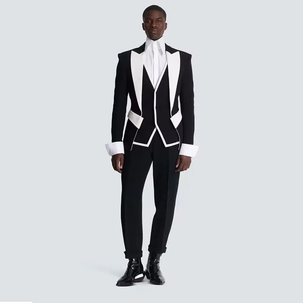 Costumes de mariage assortis noir et blanc pour hommes, costume de danse formel pour marié, blazer de soirée pour homme, coupe slim, 3 pièces