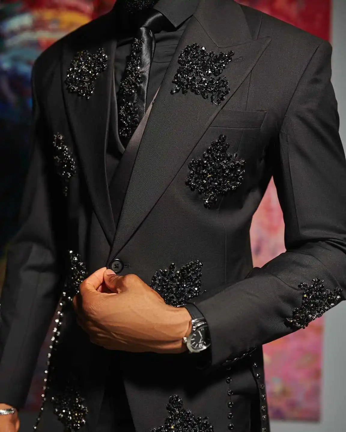 2-Pieces Fashion Men Suit Set Formal Single Breasted Peaked Lapel Male Suit Slim Daily Beaded Causal Office Wedding Tuxedo
