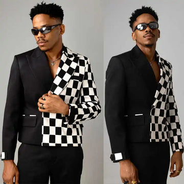 Printed Grid Mens Suit 2 Pieces Jacket Pants Peaked Lapel Fashion Party Jackets Special Occasions Customized Plus Size