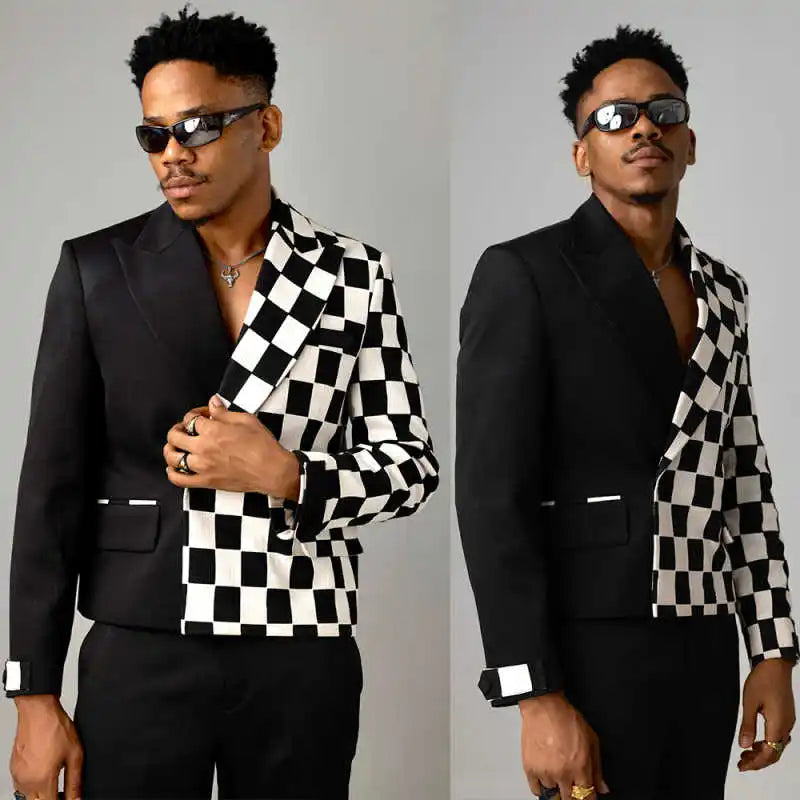 Printed Grid Mens Suit 2 Pieces Jacket Pants Peaked Lapel Fashion Party Jackets Special Occasions Customized Plus Size