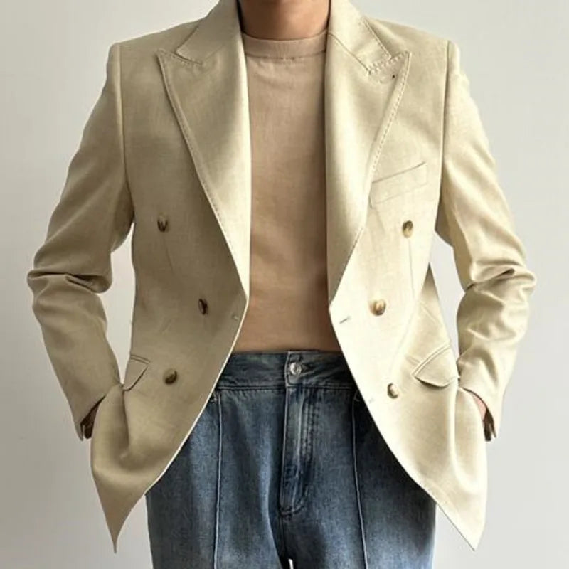Italian Double Breasted Suit for Men Gentleman Business Blazer Hombre Luxury Retro Fall Long Sleeve Suit Dress Prom Blazers Men