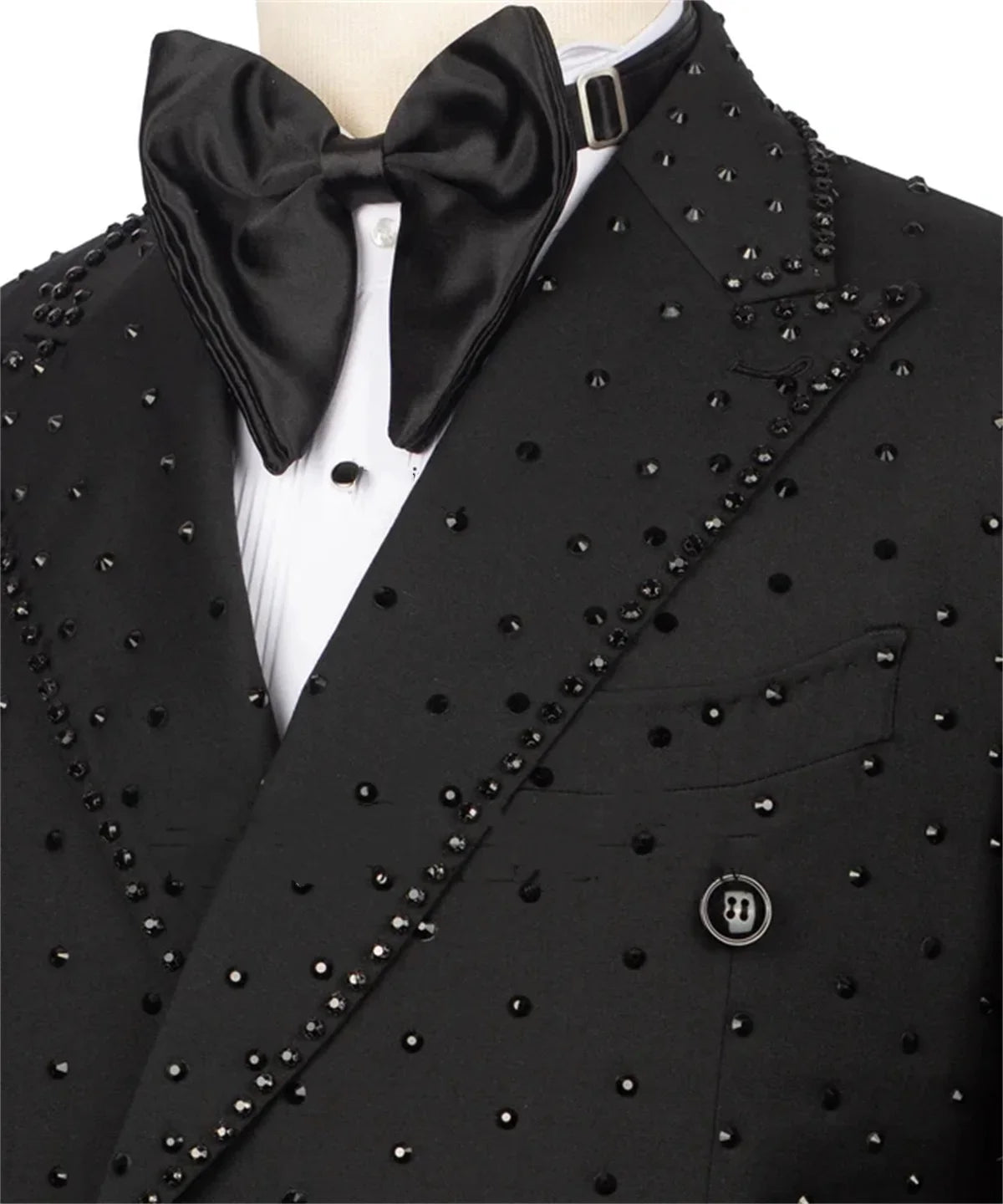 Rhinestone Men Wedding Suits Peak Lapel Tuxedo Groom Wear 2 Pcs Jacket Pants Business Evening Party Customized