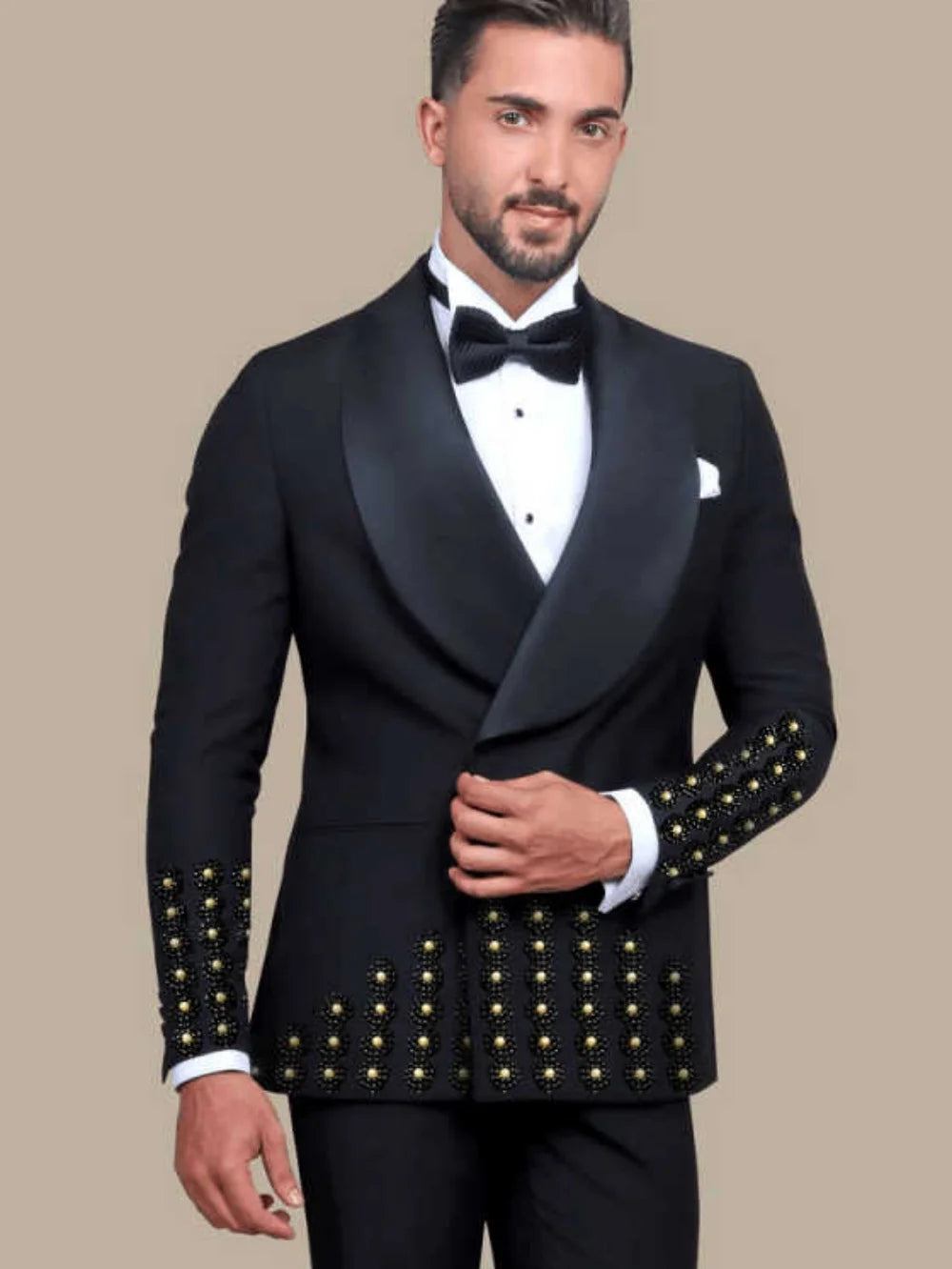 Gorgeous Wedding Tuxedos Handmade Beaded 2 Pcs Men Suit Classic Fit Jacket Pants Shawl Lapel Evening Party Coats Customized