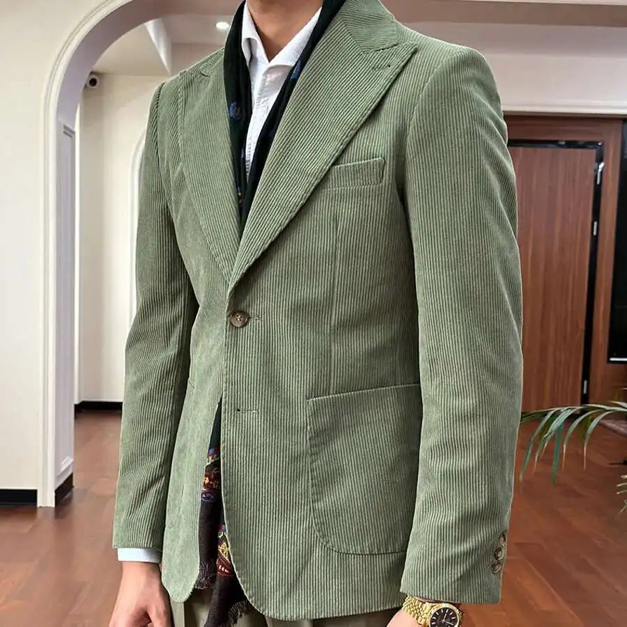Light Green Corduroy Prom Blazers for Men British Gentleman Suit Naples Blazer Men Business Suit Blazer Hombre