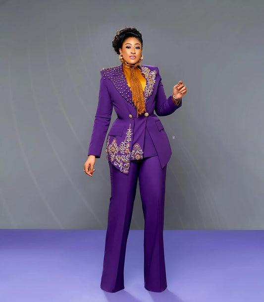 Floral Appliques Women Pants Suits 2 Pcs Luxury Beaded Special Design Blazer Jacket Suits Wedding Guest Formal Wear Custom Made