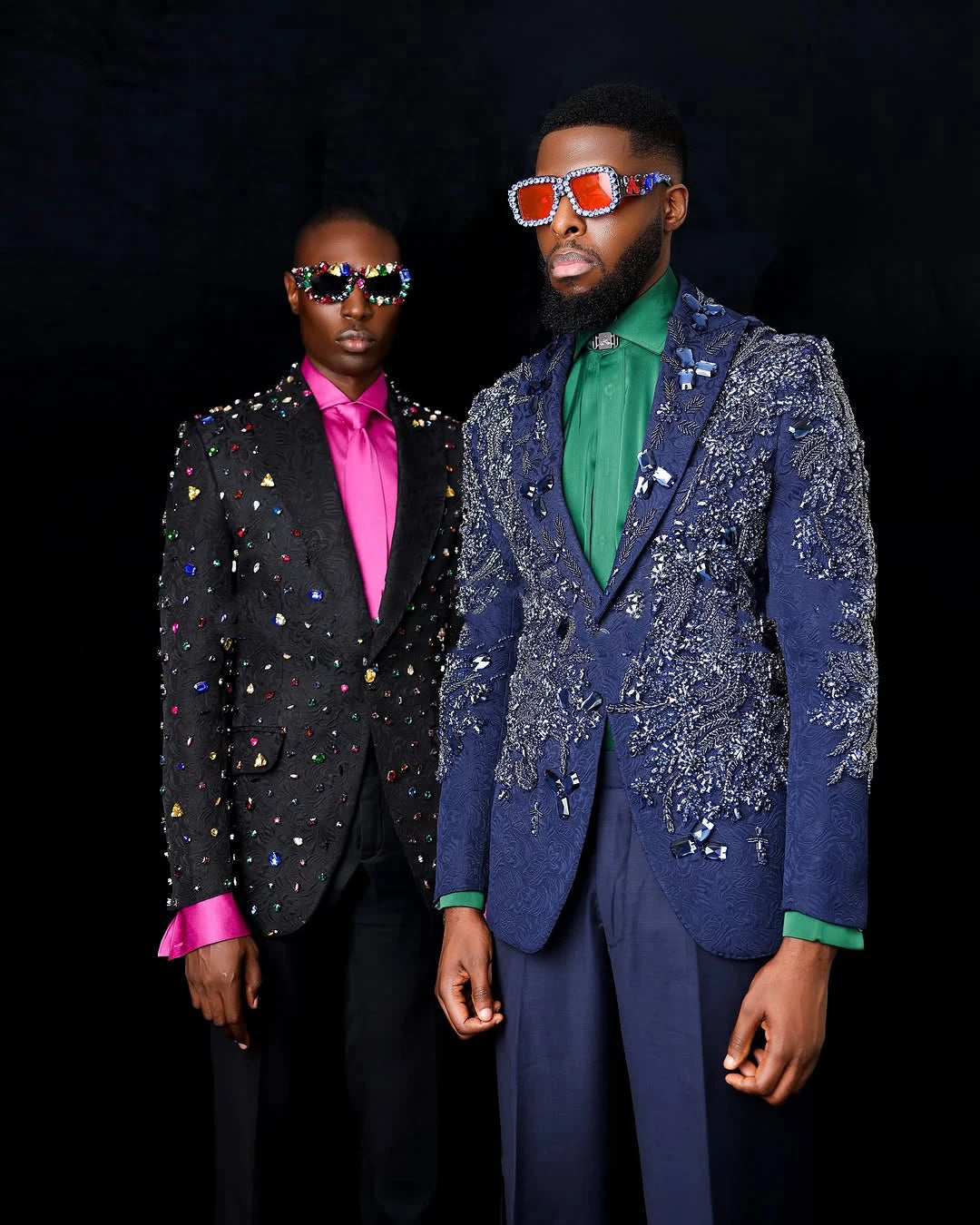 Men Suits Peaked Lapel Crystal Beaded Tailor-Made 2 Pieces Set Jacket Jacquard Appliques Blazer Groom Customized Coat Pants