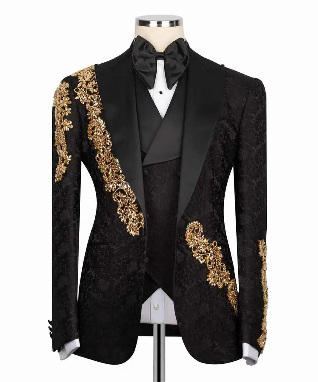 Luxury Jacquard Men Suits 3-Piece Single Breasted Groom Prom Blazer Wedding Tuxedos Party Male Business Customized