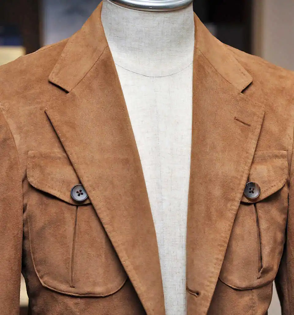 Classic Chamois Men's Blazer for Wedding Shawl Lapel Suede Tuxedos Prom Business Only Jacket Terno Masculinos Customized