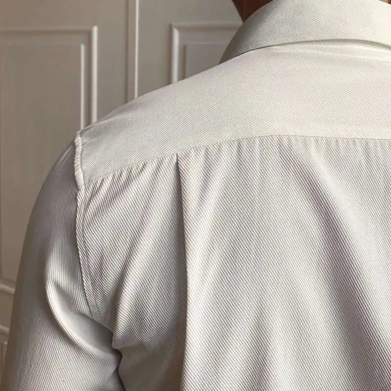 Leisure British Business Shirt Design British Men Cuba Collar Slim Solid White Shirt Camisa Social Masculina Men Shirt