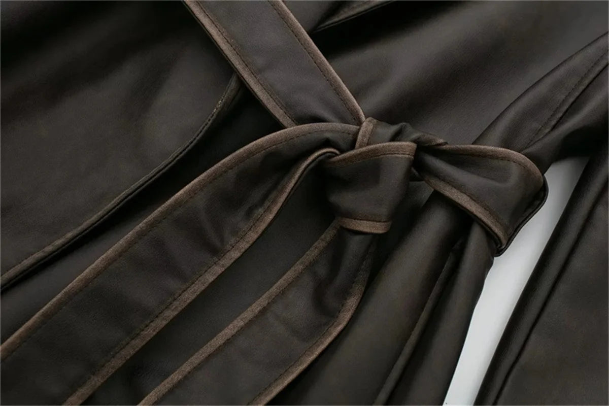 Winter Leather Women Suit Long Blazer with Belt Clothes Female Overcoat Business Work Wear Jacket Casual Hot Girl Coat