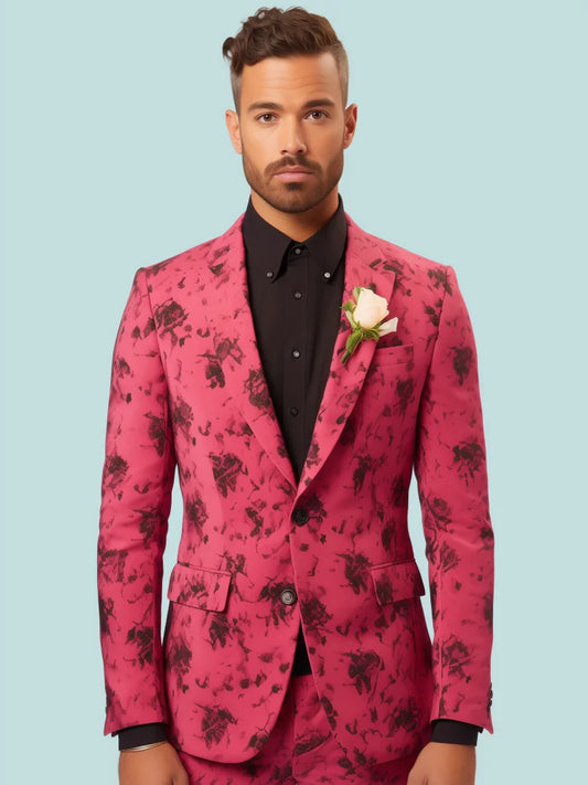 Fashion New Hawaiian Floral Print Suit Jacket Adult Gentleman Social Wedd Party Gown Men Slim Jacket Nightclub Stage Party Set