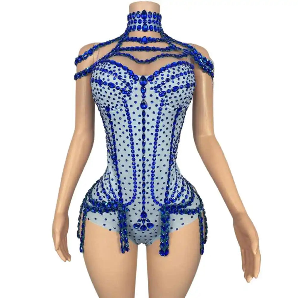 Sparkly Rhinestones Fringes Bodysuit for Women Sexy Show Performance Dance Costume Nightclub Outfit Singer Dancer Stage Wear