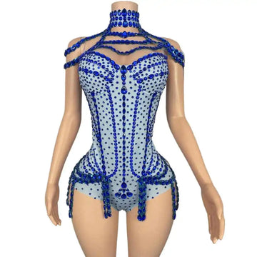 Sparkly Rhinestones Fringes Bodysuit for Women Sexy Show Performance Dance Costume Nightclub Outfit Singer Dancer Stage Wear