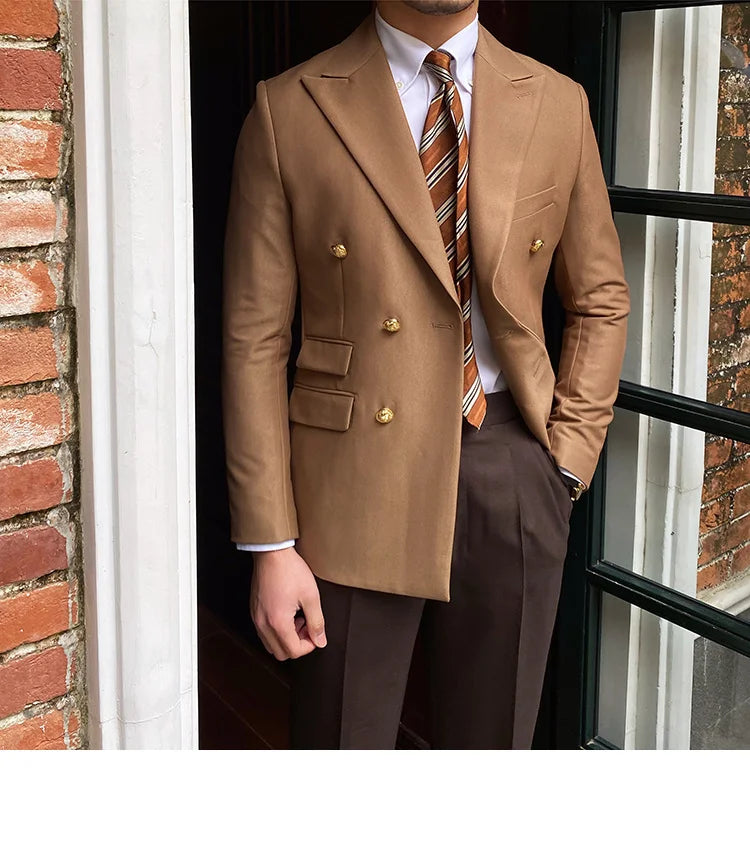 Blazer británico para hombre, moda para hombre, doble botonadura, ajustado, de color liso, informal, masculino 