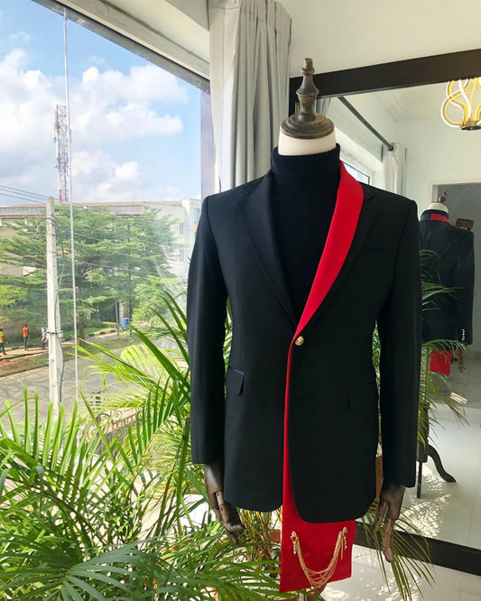 Leisure Mens Wedding Tuxedos Notched Lapel Groom Wear Black-Red Business Jacket Evening Party Custom Made Only Blazer