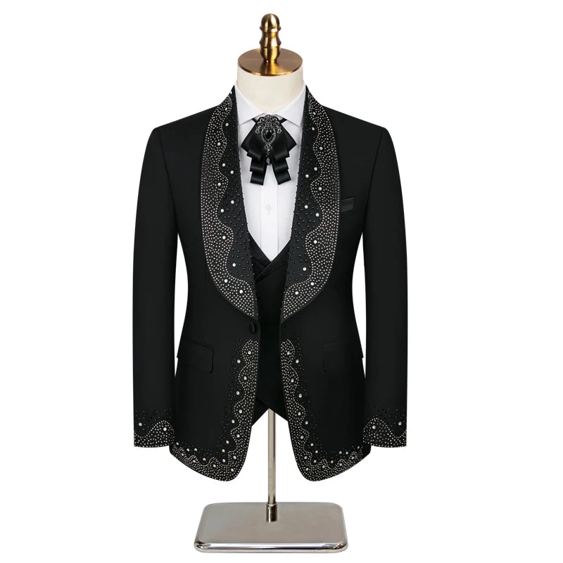High-grade Light Luxury Mens Suits Set 3 Pieces, Wedding Host Banquet Performance Party Blazer Dress with Pants Vest,