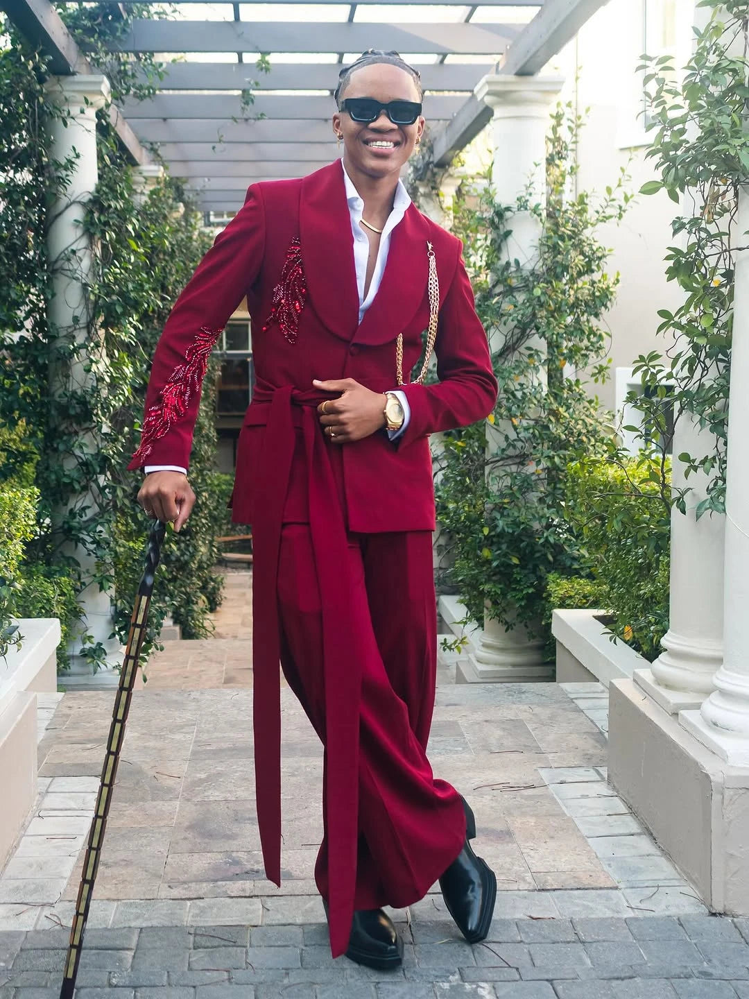 Modern Men's Suit Shawl Lapel Tailor-Made 2 Pieces Set Jacket Appliques Blazer with Belt Sequins Groom Customized Coat Pants