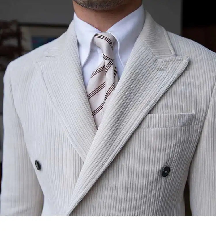 AutumnCasual Striped Jacket Men Blazer Masculino Blazer Hombre Italian Style Double Breasted Blazer Men Lapel Colla Blazer Homme