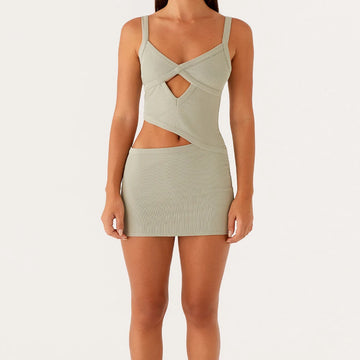 Women Summer Sexy Y2k Coquette Cutout Mini Dress Spaghetti Strap Backless V-Neck Patchwork Bodycon Party Cocktail Short Dress