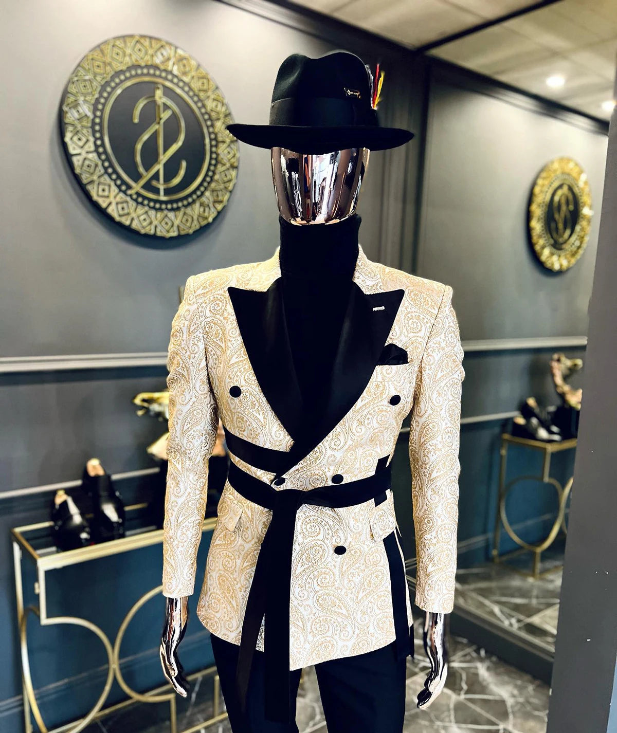 Men Wedding  Blazer Floral Jacquard Coat Peaked Lapel Double Breasted for Male Prom Customize Only Jacket