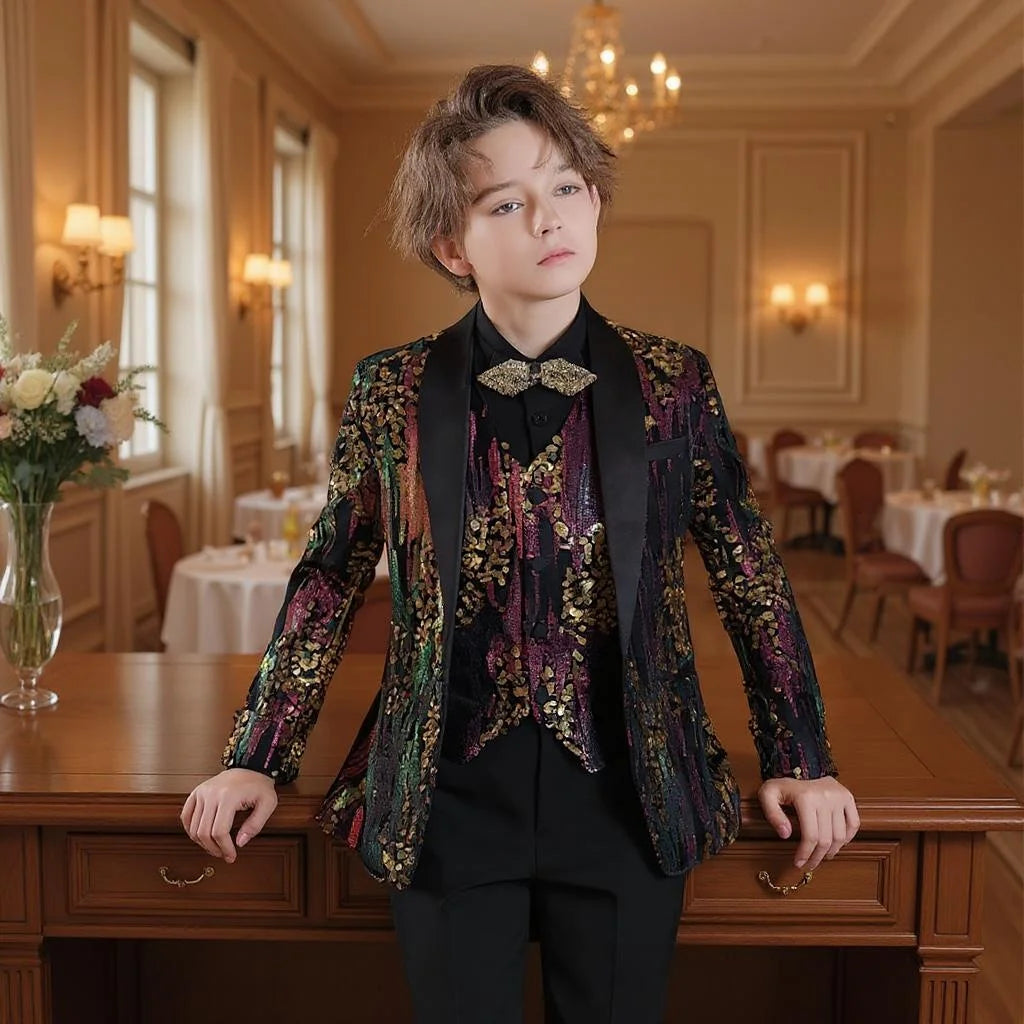 Sequin Boys Suit Set for Wedding Tuxedo Formal Children Suits for Piano Performance Costume Custom Made Kids Suit