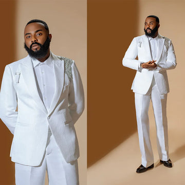 Men Suits Wedding Peaked Lapel Elegant Crystal Blazer Tailor-Made 2 Pieces Set Jacket One Button Groom Customized Coat Pants