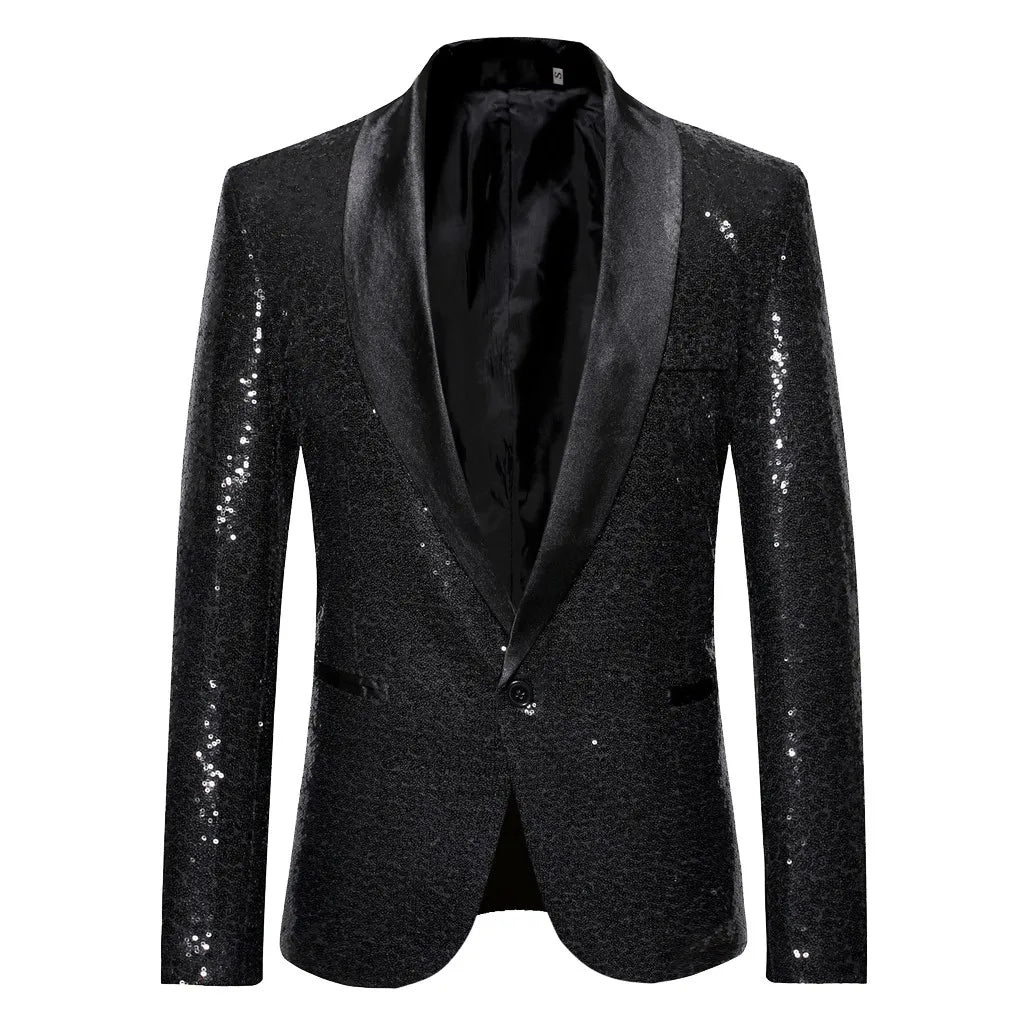Chaqueta blazer con lentejuelas doradas brillantes y adornos brillantes para hombre, elegante blazer de color liso para negocios, ropa exterior, blusa, disfraces para hombre