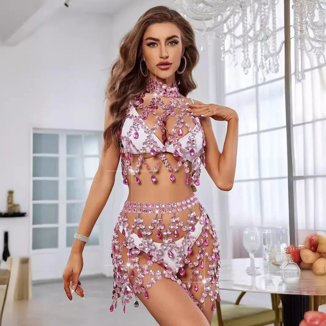 Sexy Jewelry Spliced Suit Goods Fashion Skirt Set