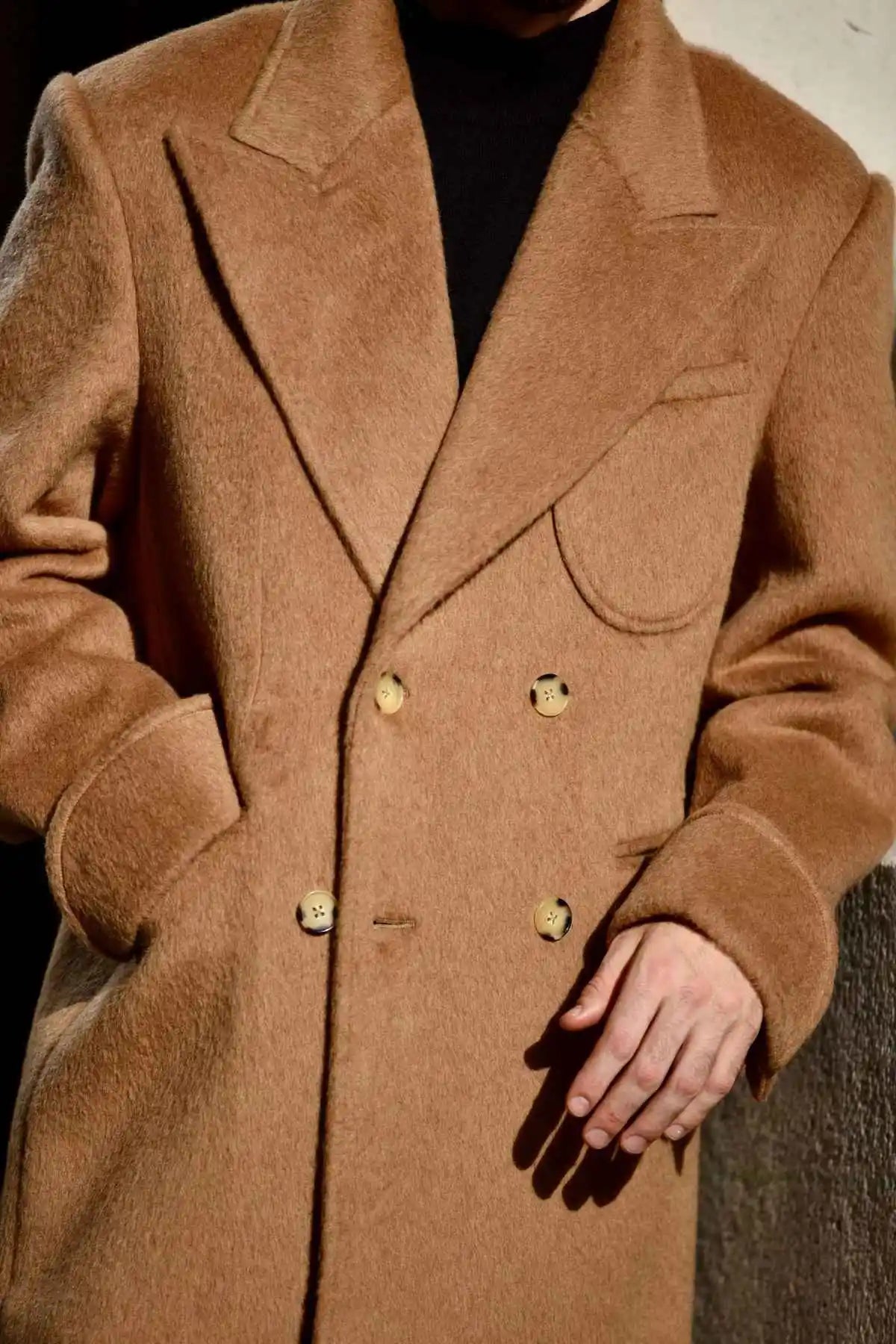 Winter Warm Men's Wedding Long Blazer Peaked Lapel Double Breasted Jacket Tuxedos Business Party Wear Only Coat Customized