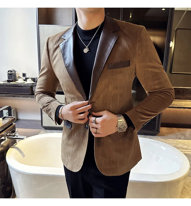 Stylish Black Velvet Suit Jacket for Men Elegant All-in-One Occasion Wear Luxury Deerskin Textured Design