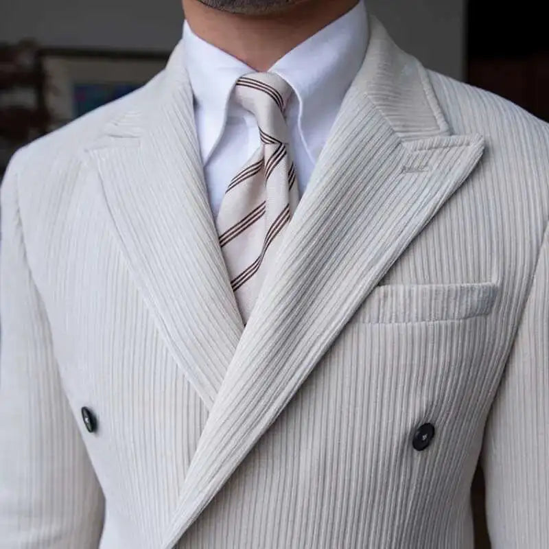 AutumnCasual Striped Jacket Men Blazer Masculino Blazer Hombre Italian Style Double Breasted Blazer Men Lapel Colla Blazer Homme