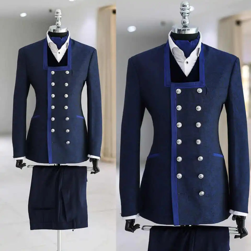 Designer Jacquard Wedding Suits for Groom Double Breasted Tuxedos 2 Pcs Jacket Pants Evening Party Prom Customized