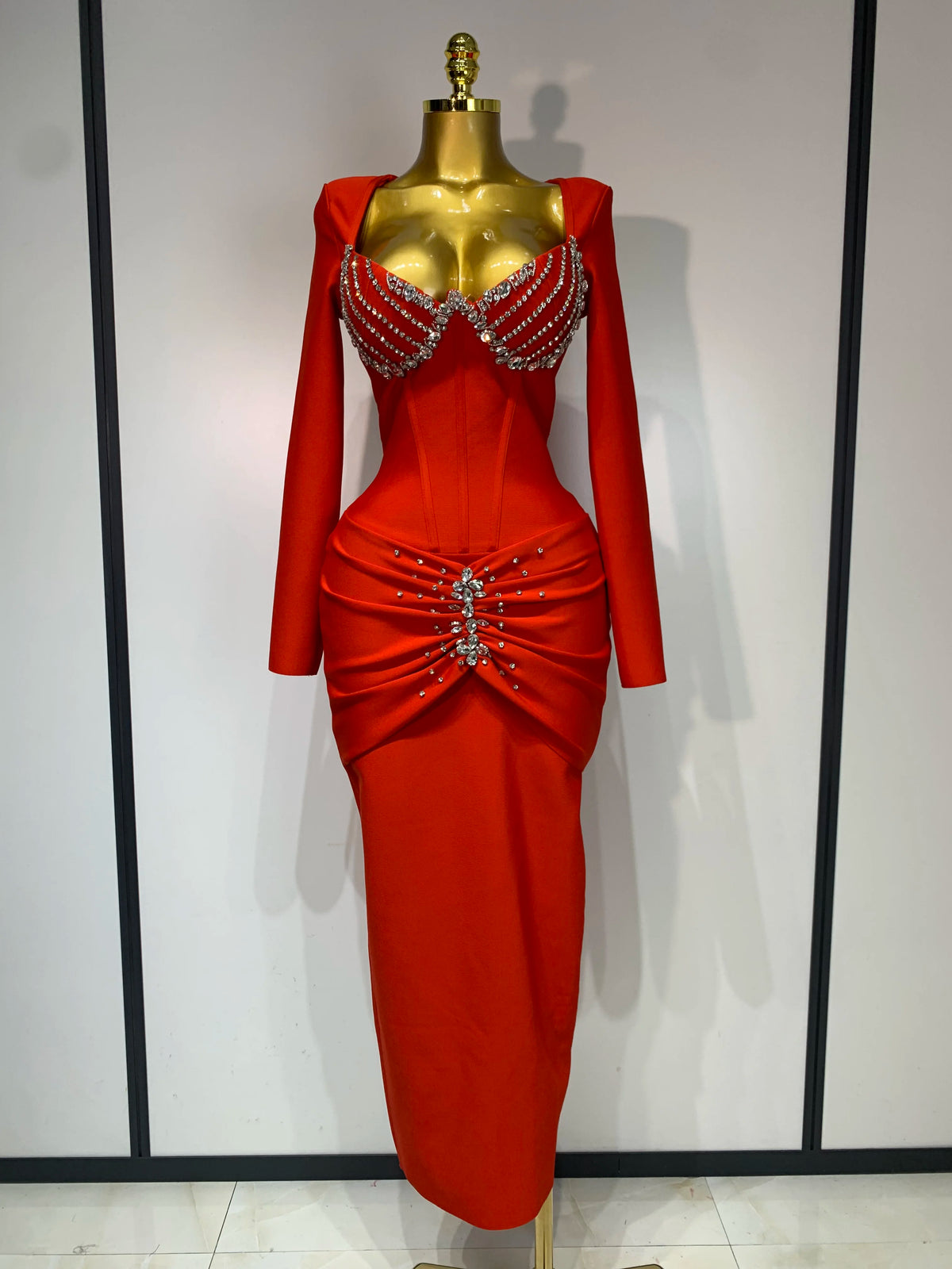 Women Sexy Luxury Sparkly Beading Bandage Dress Long Sleeve Bodycon Celebrity Party Elegant Evening Club Pary Dresses
