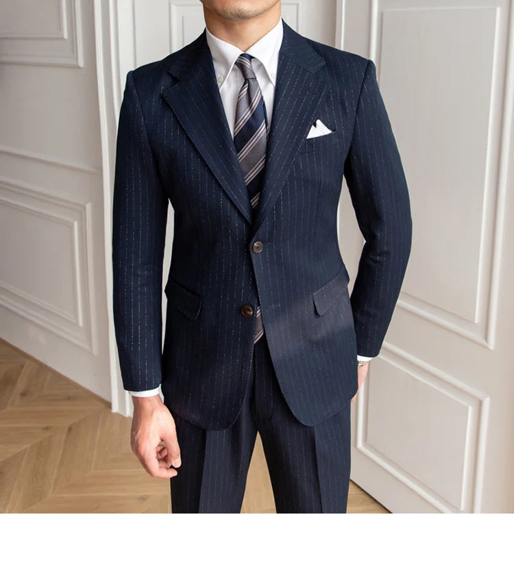 Traje de novio a rayas brillantes para banquete, para hombre, de un solo pecho, de 2 piezas, para fiesta de boda, entallado, para hombre