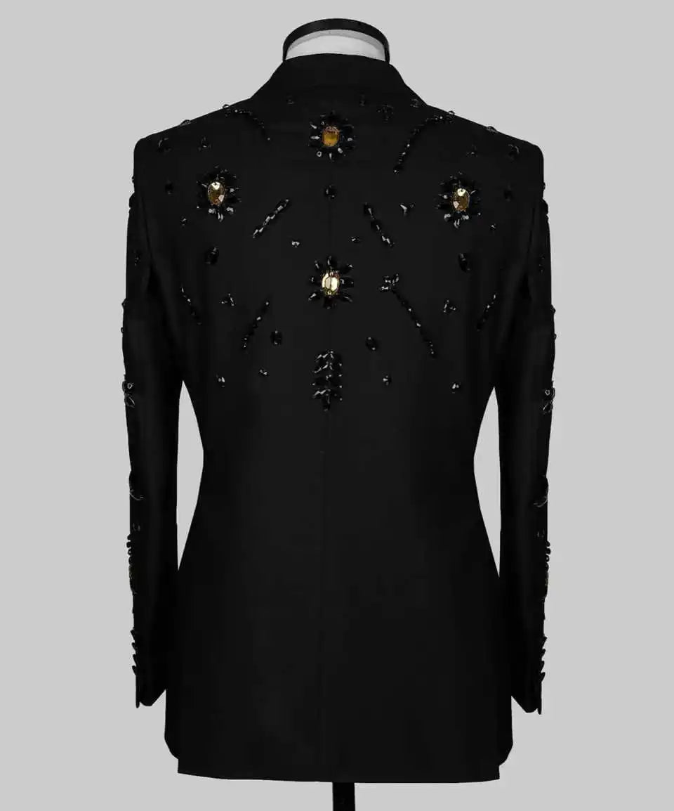 Luxurious Beaded Wedding Tuxedos Crystal 2 Piece Set Jacket Pants Men Suits Double Breasted Groom Wear Party Suit Customized