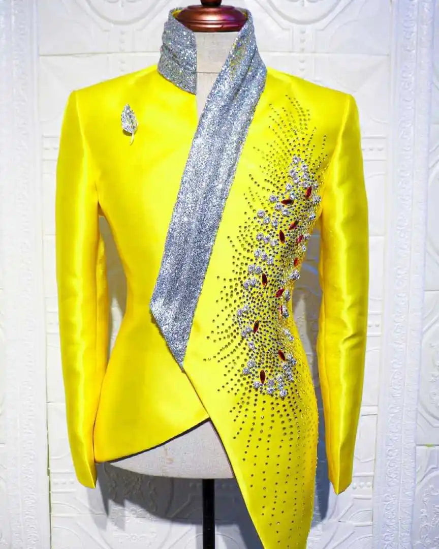 Fashion Yellow Wedding Tuxedos Unique 2 Piece Set Jacket Pants Men Suit Designer Formal Groom Wear Party Suits Customized