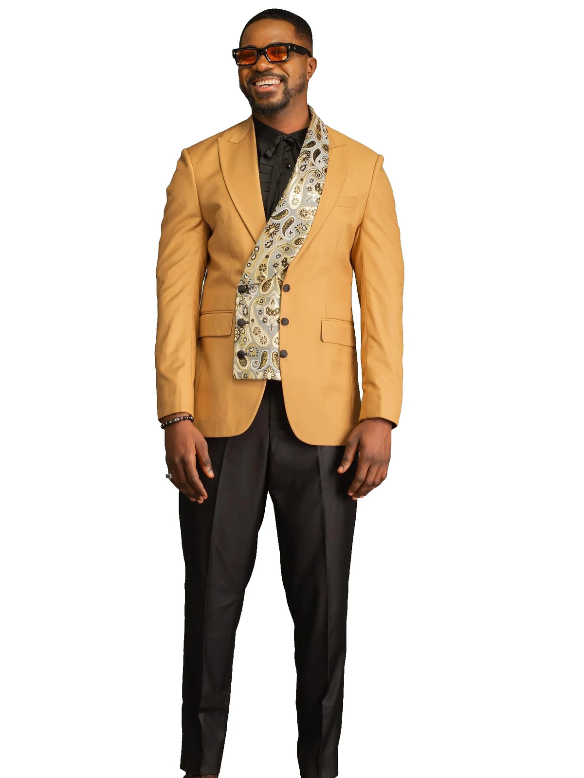 Retro Men’s Suit Peaked Lapel Tailor-Made Jacquard Jacket 2 Pieces Set Blazer Double Breasted Groom Customized Coat Black Pants