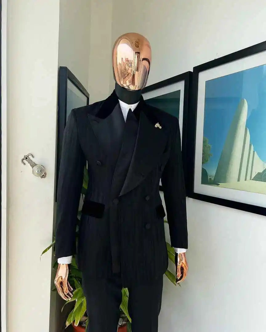 Designer 2 Pcs Wedding Suits for Groom Peaked Lapel Tuxedos Double Breasted Jacket with Pants Party Prom Customized